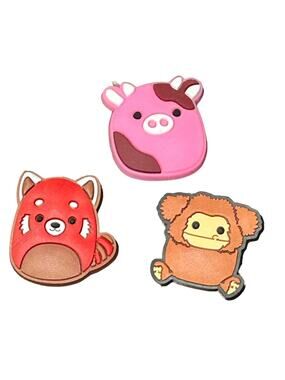 NEW Squishmallow Cow Fox Monkey Silicone Crocs Shoe or Bag Charms Set of 3